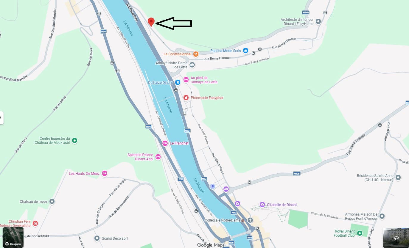 Emplacement précis du CocoPop à Dinant sur la carte